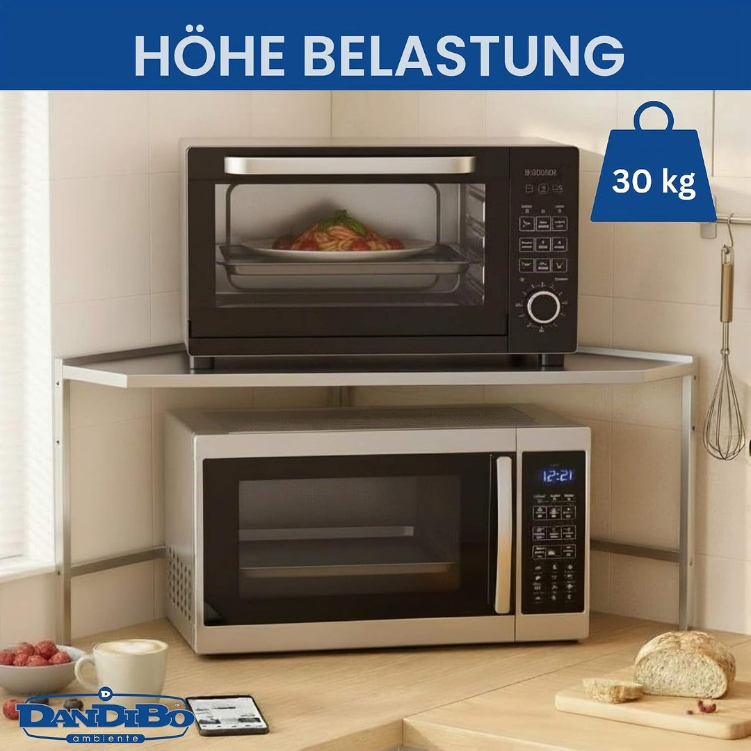 DanDiBo Eckregal Küche Arbeitsplatte Küchenregal 72x72 cm Mikrowellenregal Edelstahl 2 Stufig 96690