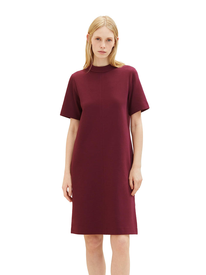 TOM TAILOR Damen Basic Kleid mit Stehkragen & Taschen 44 10308-deep Burgundy Red, 44 10308-deep Burg
