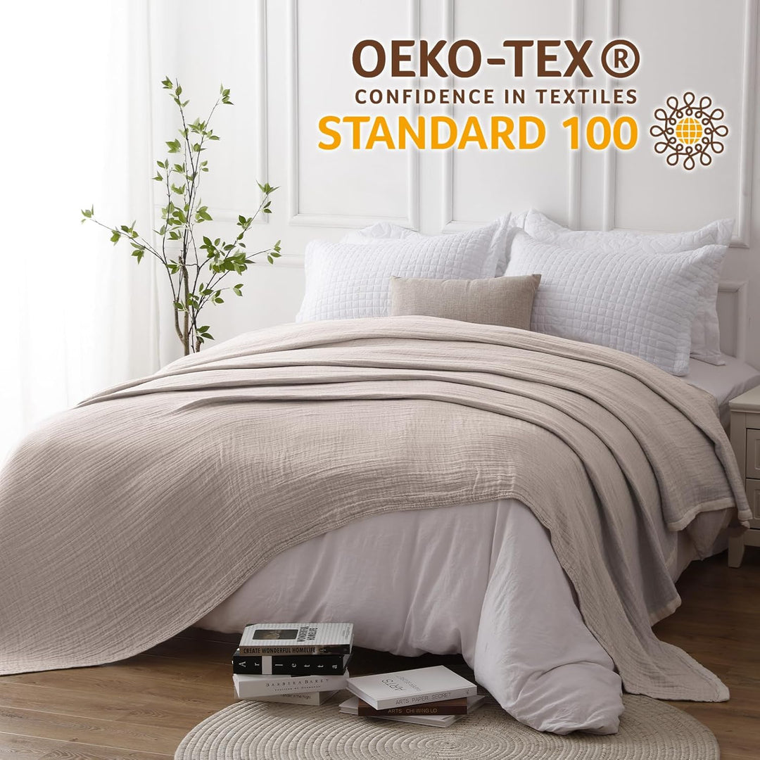 SE SOFTEXLY Musselin Decke aus 100% Baumwolle, 4-Lagige Atmungsaktive Weiche Kuscheldecke, GrosseSof