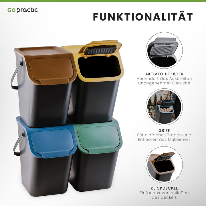 6-er Mülleimer-Set Küche Mülltrennsystem 5x Mülleimer 25l mit Deckel 1x Kleiner Abfalleimer Biomüll-