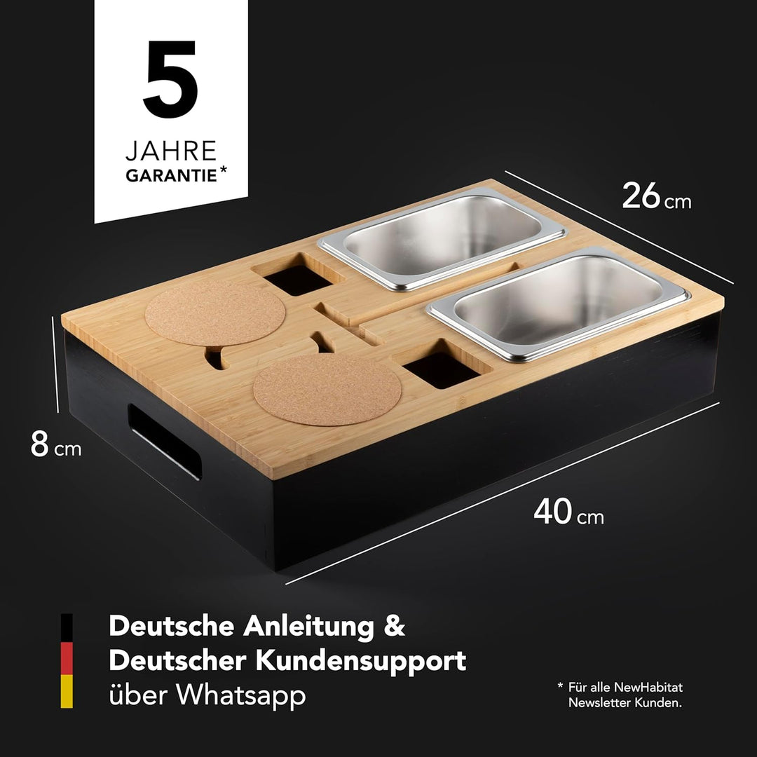 Couchbar Snackbox aus Bambus Personalisierbar inkl. Geschenkbox | Sofa Tablett mit 2 Snackschalen, 2