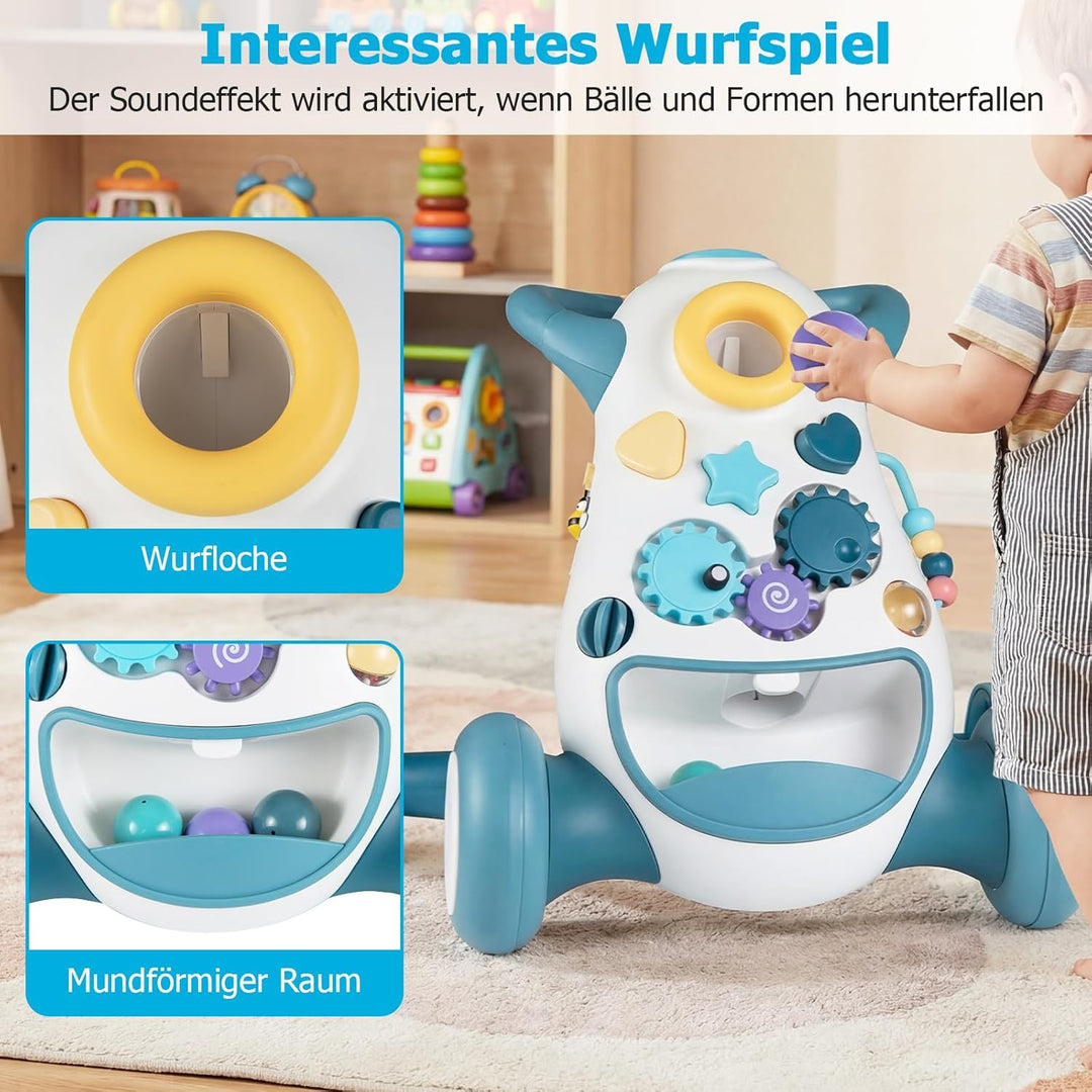 COSTWAY Lauflernwagen Baby, Lauflernhilfe mit Musik &amp; Licht, Laufhilfe mit Formensortierer, Zahnräde