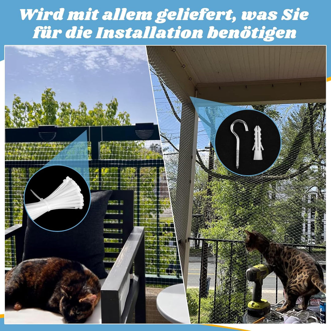 Aystkniet Katzennetz für Balkon Transparent 8 × 3M,Katzenschutznetz für Balkon mit Befestigungsseil