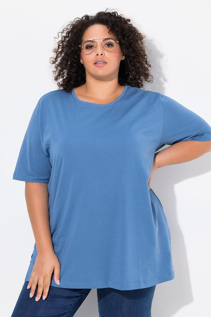 Ulla Popken Damen Basic-Shirt, Rundhals T-Shirt (1er Pack) 50-52 Denimblau, 50-52 Denimblau