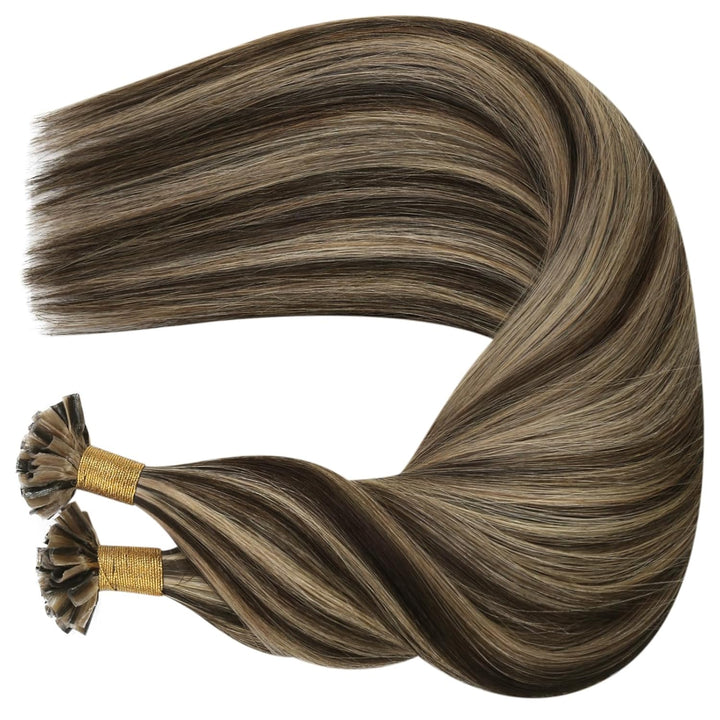 Moresoo Haarverlängerung Echthaar Bondings 55 cm Remy Echthaar Extensions Bondings #P4/27 Dunkelbrau