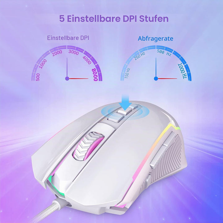 Redragon Gaming Maus, Gaming Mouse mit RGB und Einstellbar 8000 DPI, Maus mit 9 programmierbare Tast