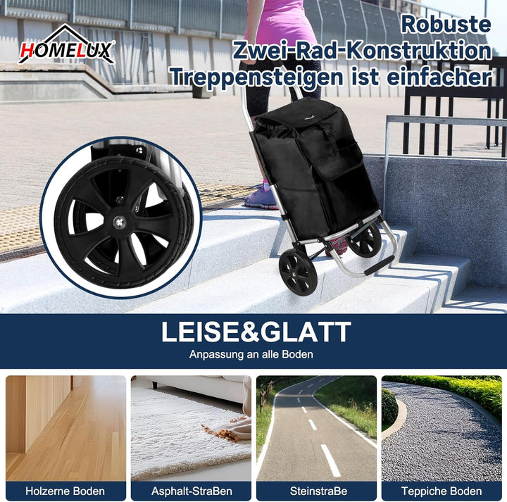 Einkaufstrolley, HOMELUX klappbar, Stabiler Einkaufswagen, grosse Kapazität 41 L, multifunktional, H
