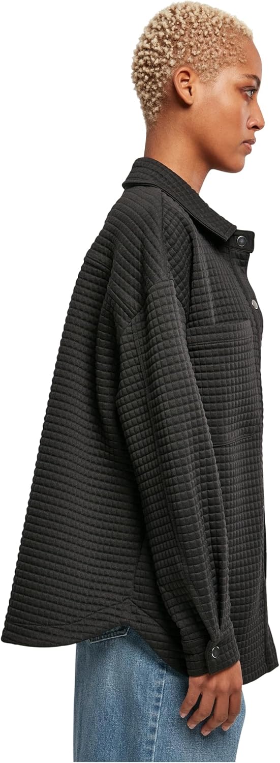 Urban Classics Damen Ladies Quilted Sweat Overshirt Strickjacke M Schwarz, M Schwarz