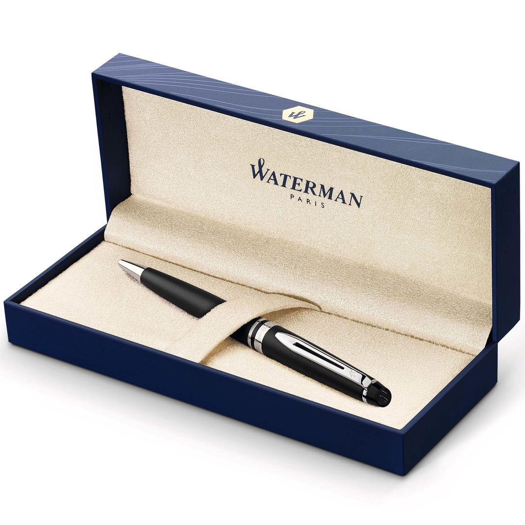 Waterman Expert Kugelschreiber | Mattschwarz | Chromzierteile | Mittlere Spitze | Blaue Tinte | Gesc