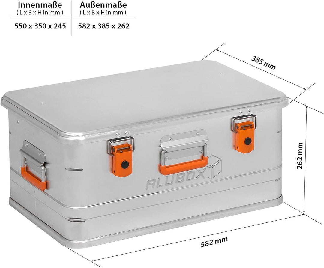Alubox® Aluminiumbox 47 Liter Alukiste mit Deckel, extra stabiles 1 mm Aluminiumblech, Aussenmasse (