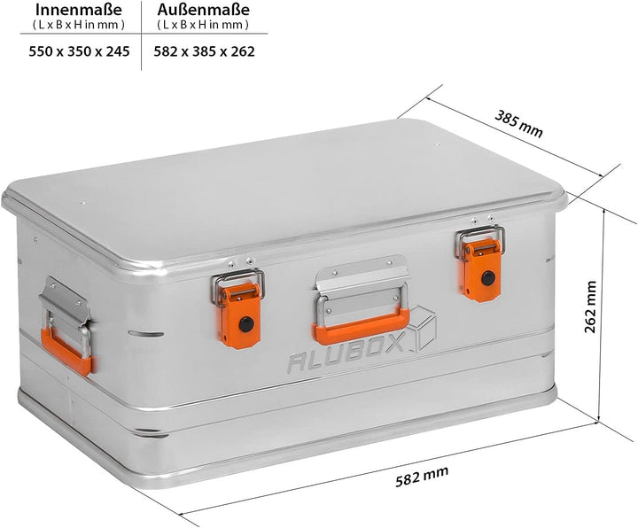 Alubox® Aluminiumbox 47 Liter Alukiste mit Deckel, extra stabiles 1 mm Aluminiumblech, Aussenmasse (