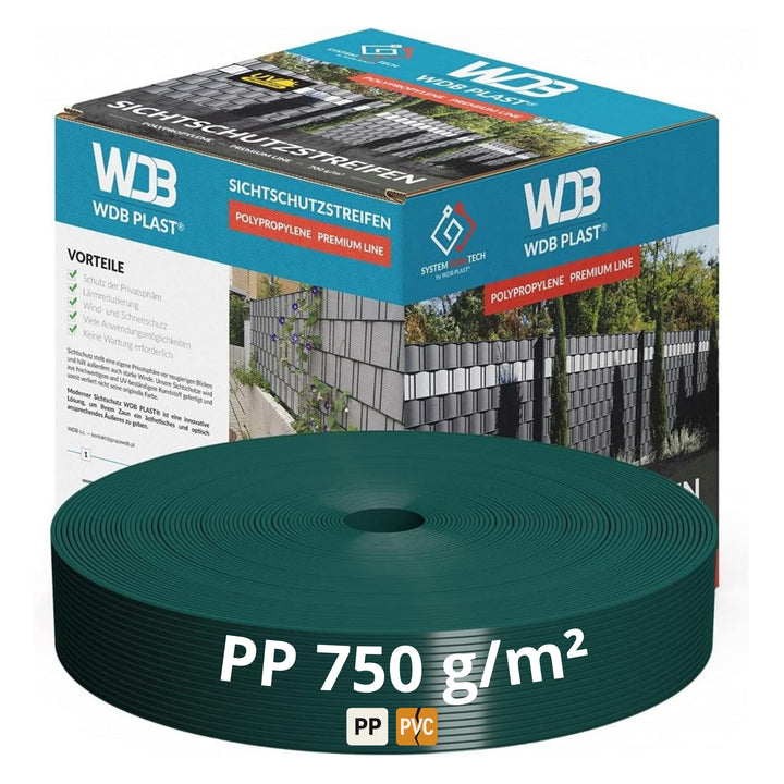WDB - Sichtschutzstreifen für Doppelstabmatten Sichtschutz Zaun - 4,75 cm x 50 m - Hart PP Windschut