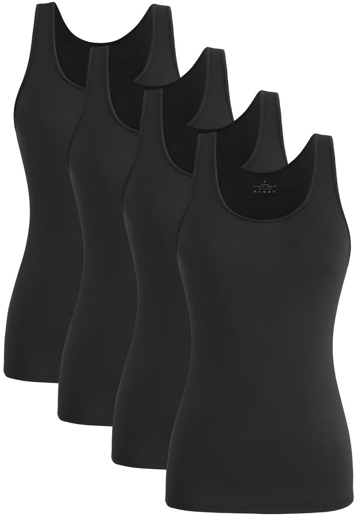 Knuffnee Damen Stretch Unterhemd Basic Tank Tops Workout Unterhemden Tops 4er Pack S Schwarz/Schwarz