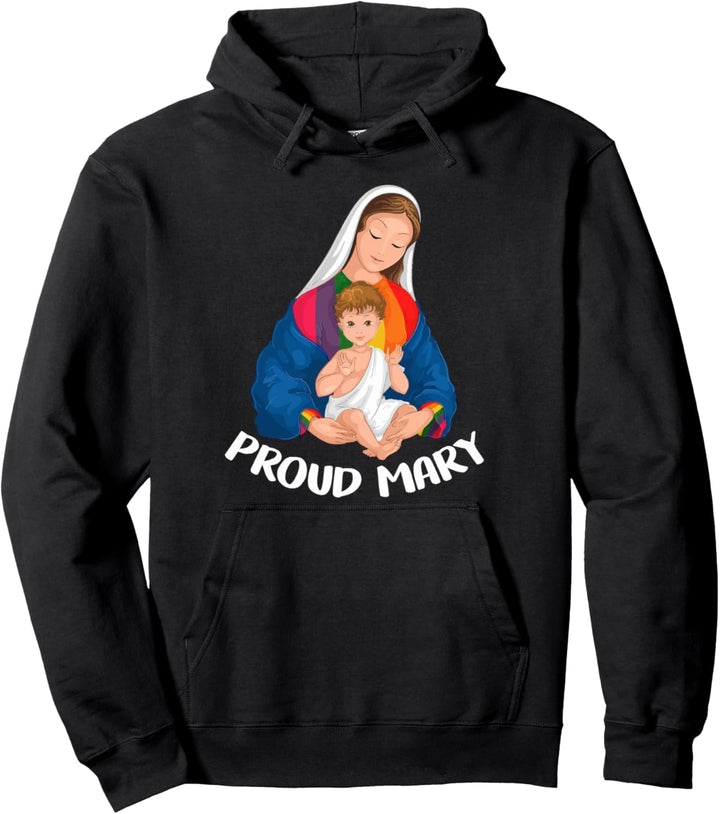 Proud LGBT Mary Rainbow Flag Gay Pride Support LGBTQ Pullover Hoodie