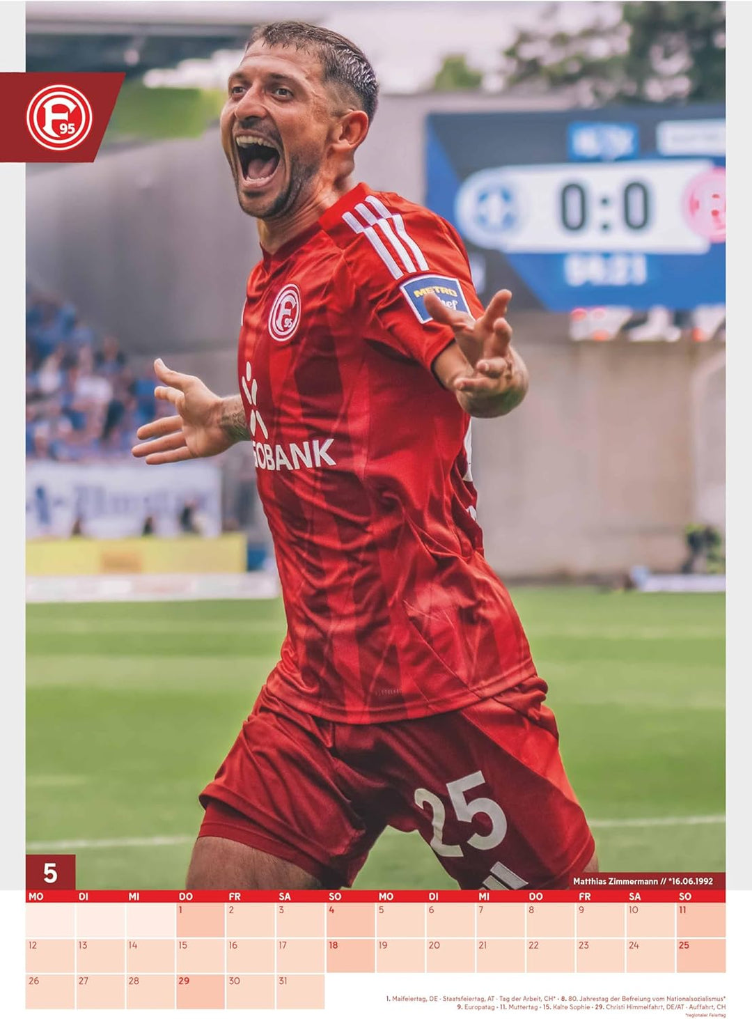N NEUMANNVERLAGE - Fortuna Düsseldorf 2025 Wandkalender, 29,7x42cm, Fussball-Kalender mit Motiven de