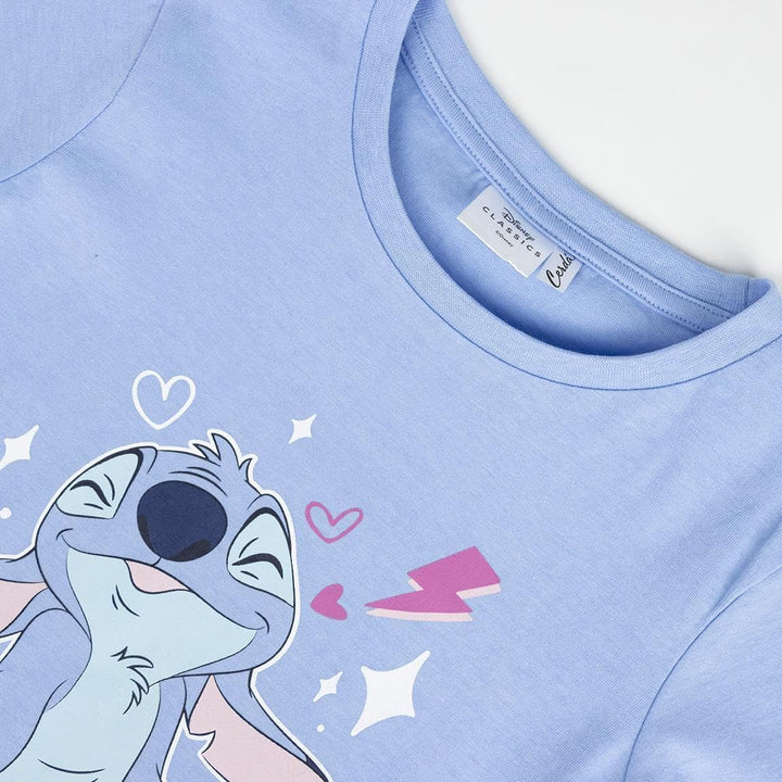 Disney Lilo und Stitch Mädchen-Schlafanzug, Grösse 128-164, hellblaues Oberteil mit Stitch, rosa Hos