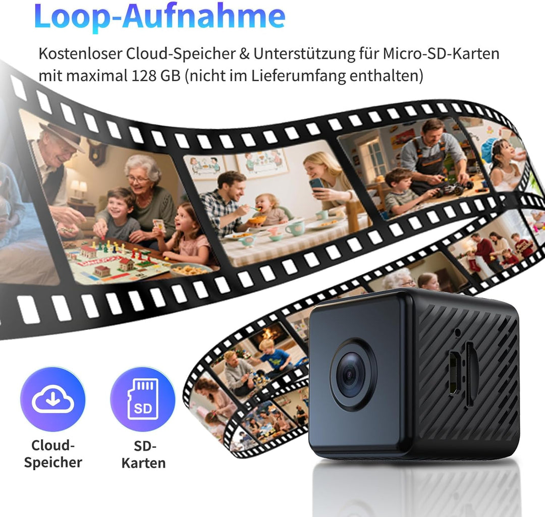 Mini Kamera Überwachung Innen, Überwachungskamera Langer Akkulaufzeit, Kostenloser Cloud-Speicher, H