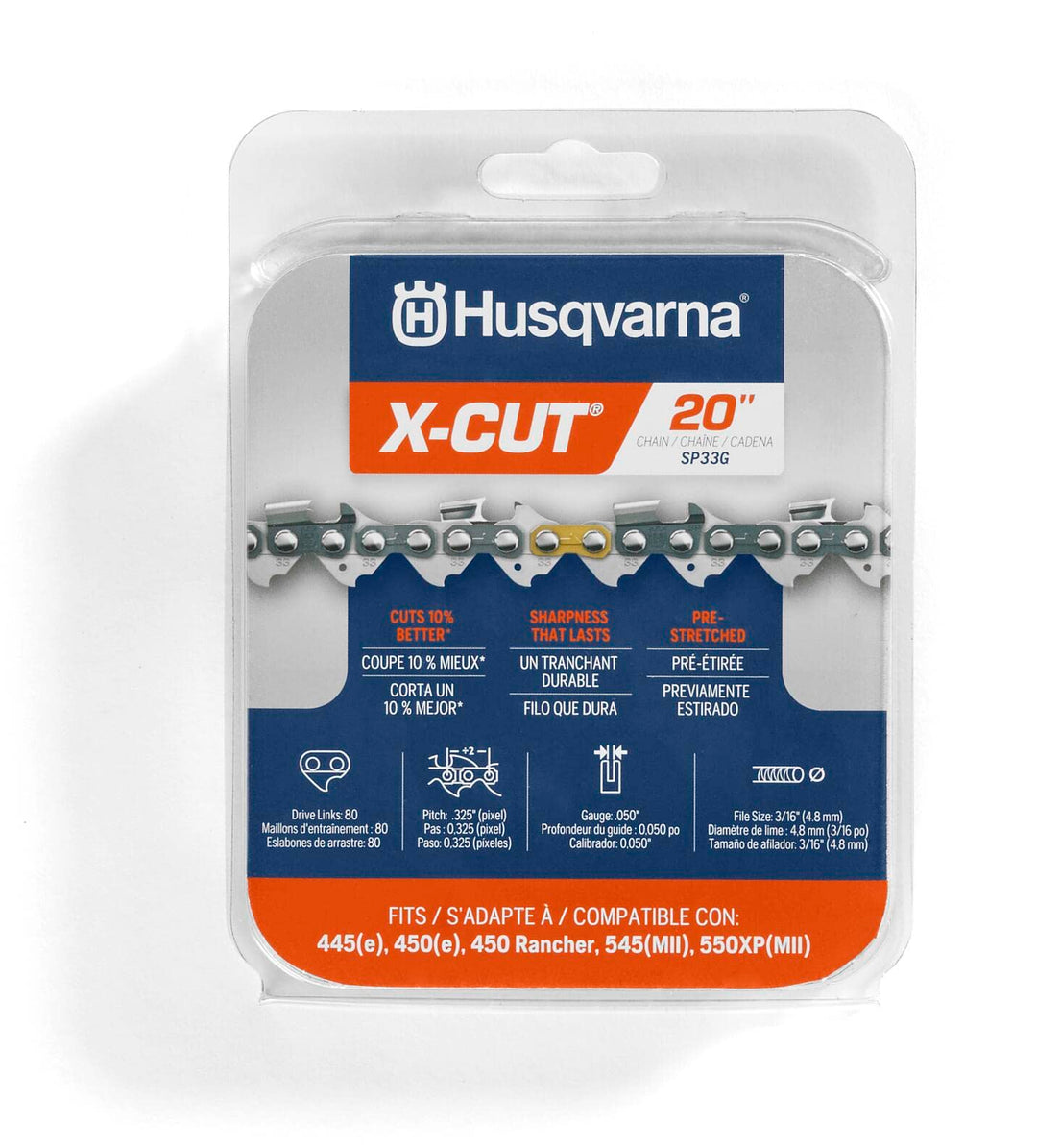 Husqvarna X-Cut SP33G 50,8 cm Kettensägekette, 825,5 cm Teilung, 127 cm Stärke, 80 Treibglieder, seh