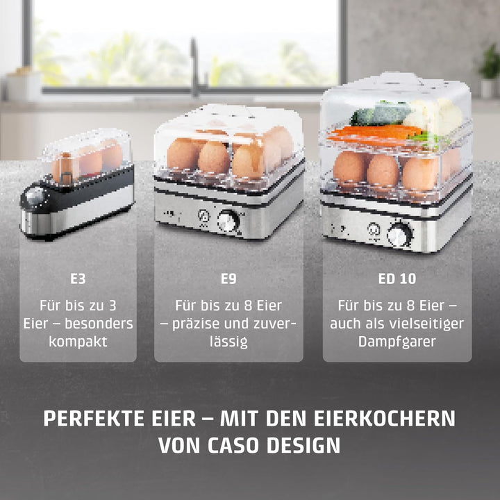 CASO E 9 - Design Eierkocher, elektronischer Eierkocher für bis zu 8 Eier, herausnehmbarer Eiträger,