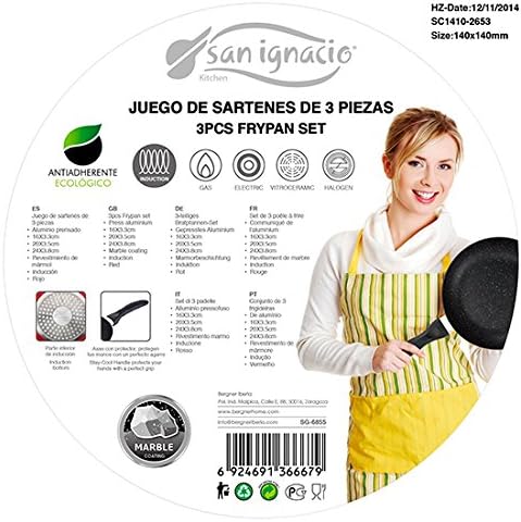 San Ignacio De 3 Sartenes Con Revestimiento En Mármol Ø16 Ø20 Ø24 cm Marmor Bratpfannen-Set 3-teilig