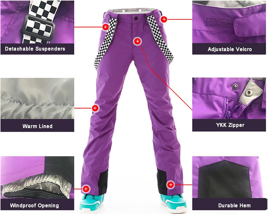 ALSOGO Damen Skianzug Schneeanzug Winddicht Wasserdicht Skifahren Snowboardjacke Trägerhose Set Zum