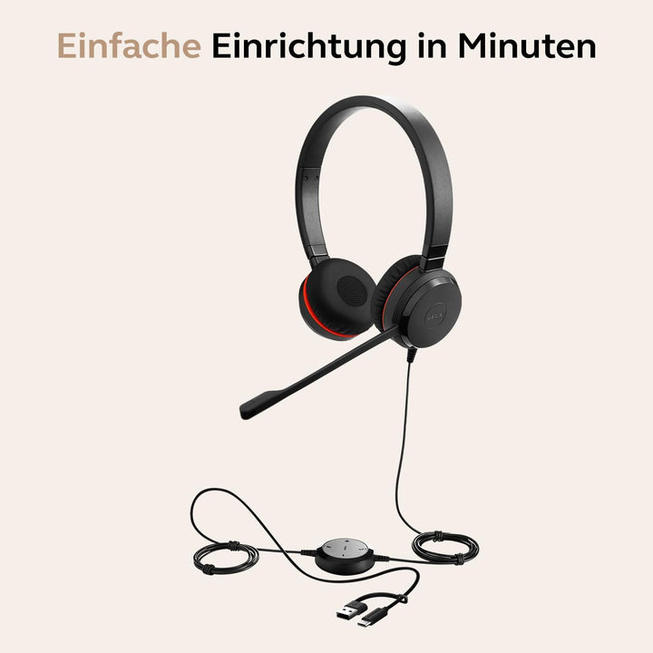 Jabra Evolve 20 SE Stereo Headset - Microsoft Zertifizierte Kopfhörer für VoIP Softphone mit passive