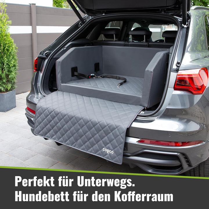 CopcoPet - Travel Bed Hundebett für Kofferraum Auto 80x55x38cm Kunstleder - Anschnallsystem Kofferra