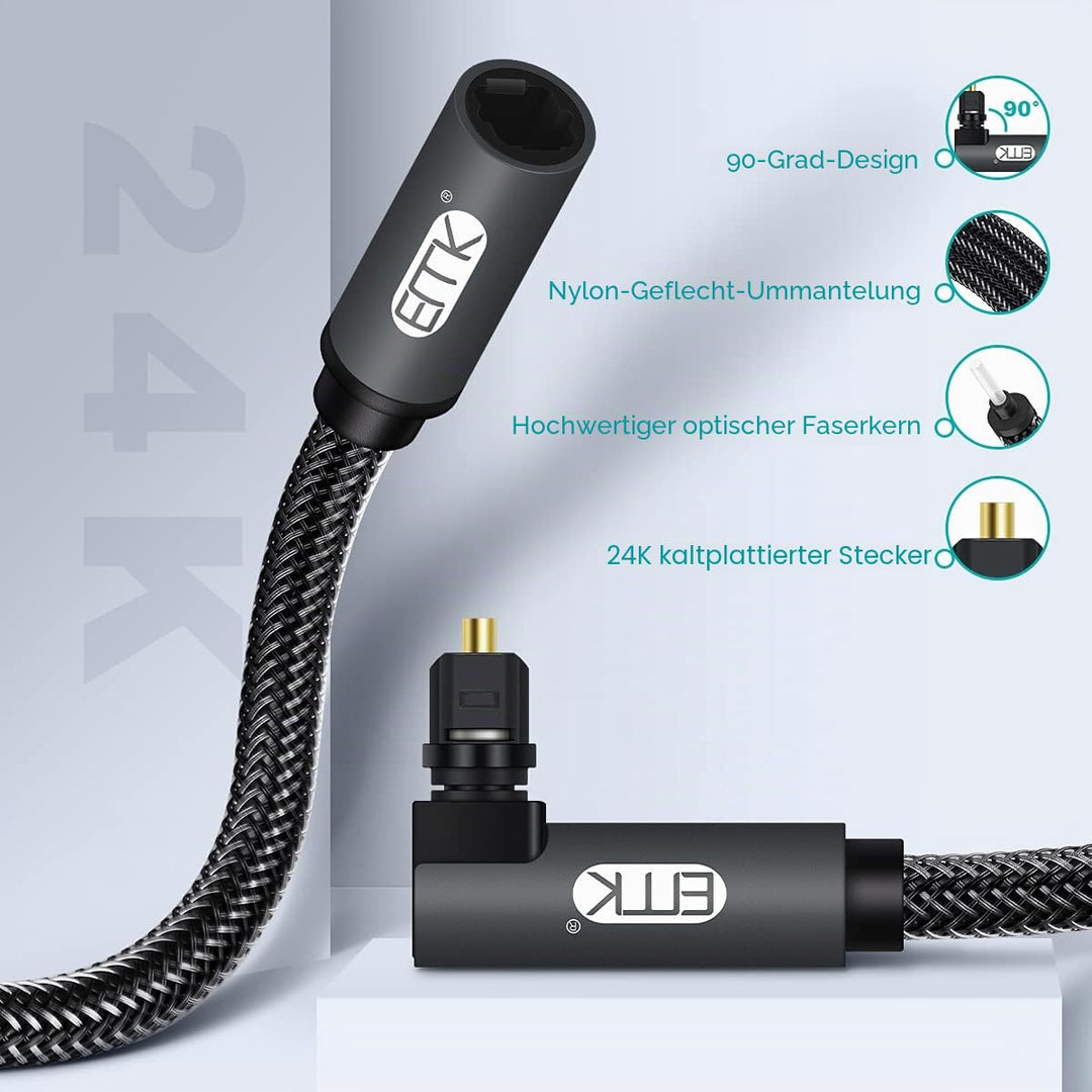 EMK 90 Grad Optische Verlängerungskabel Buchse zu Stecker Audiokabel Kupplung Nylonbehaart Toslink K