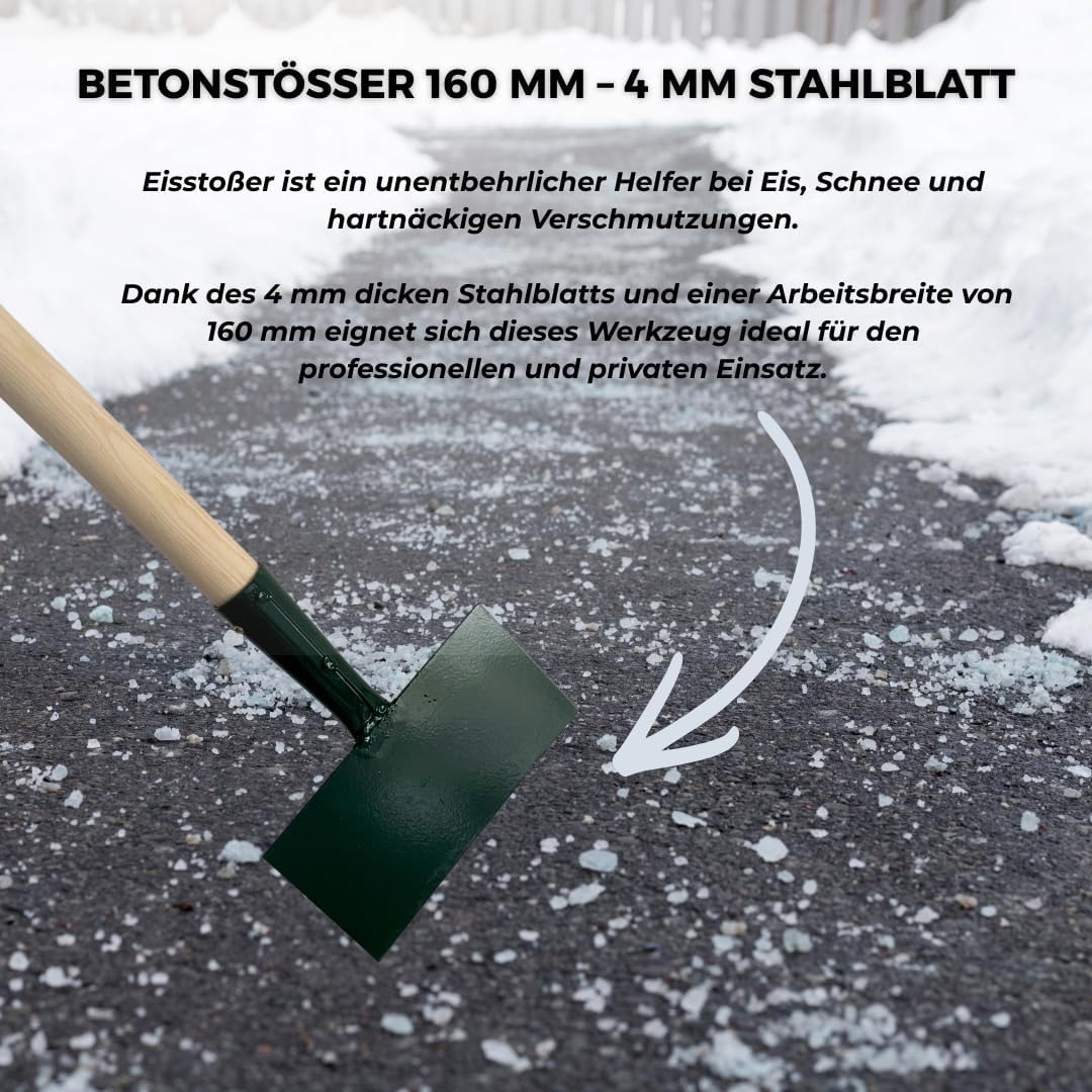 Eisscharre mit Stiel Eisstosser Betonstösser, Breite: 160mm Stahlblatt, Eiskratzer 110cm Bodenschabe