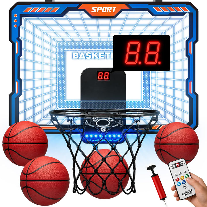 YESHIN Indoor Basketballkorb Kinder mit 7 Farb-LED Licht &amp; Fernbedienung, Mini Basketball Set für Tü