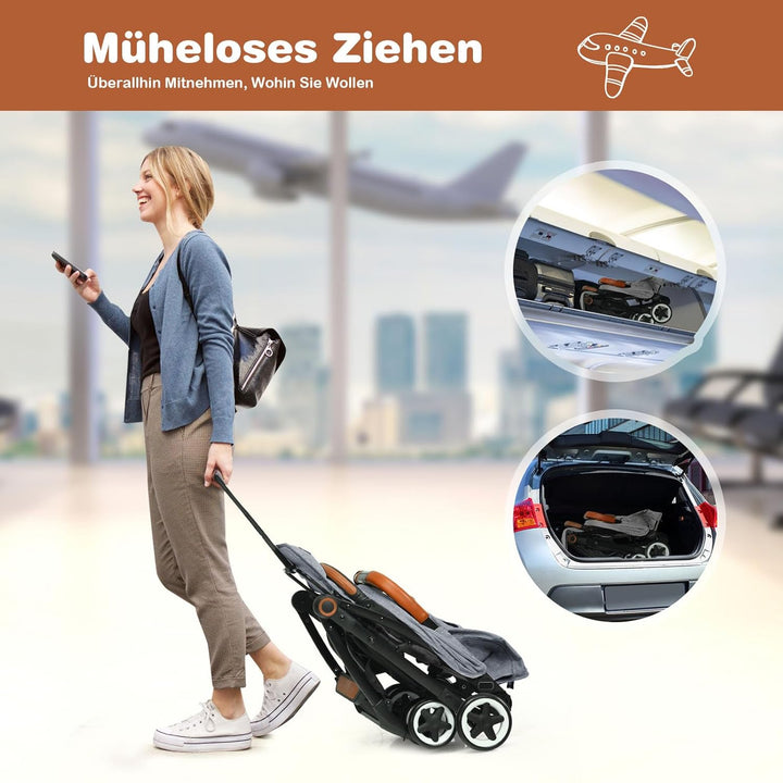 COSTWAY Kinderwagen Einhand Faltbar, Kinderbuggy mit verstellbare Rückenlehne &amp; Verdeck, Reisebuggy