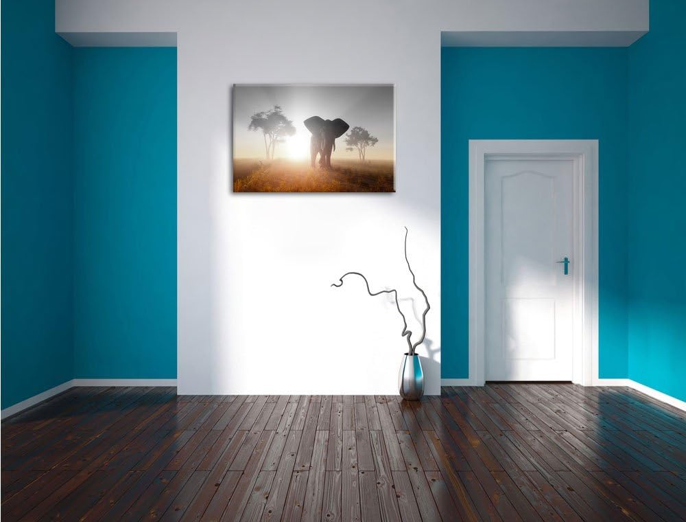 Pixxprint Elefant in der Wüste als Leinwandbild/Grösse: 100x70 cm/Wandbild/Kunstdruck/fertig bespann