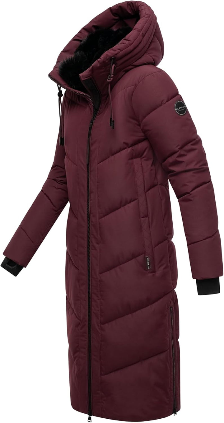 MARIKOO Damen Wintermantel warmer Steppmantel lang mit verstellbarer Kapuze und hohem Kragen Nadaree