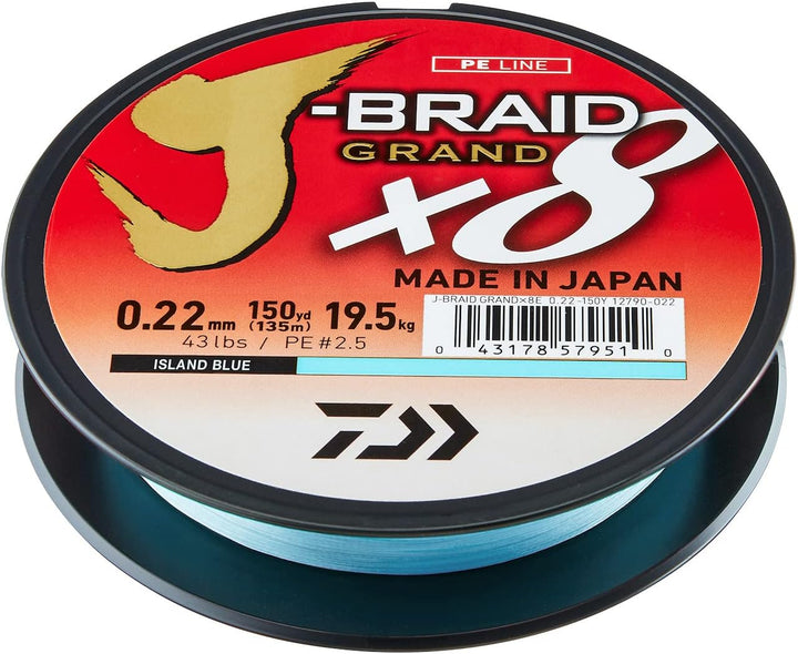 Daiwa J-Braid Grand x8E, 270m, Blau, Geflochtene Angelschnur 270m/0.22mm, 270m/0.22mm