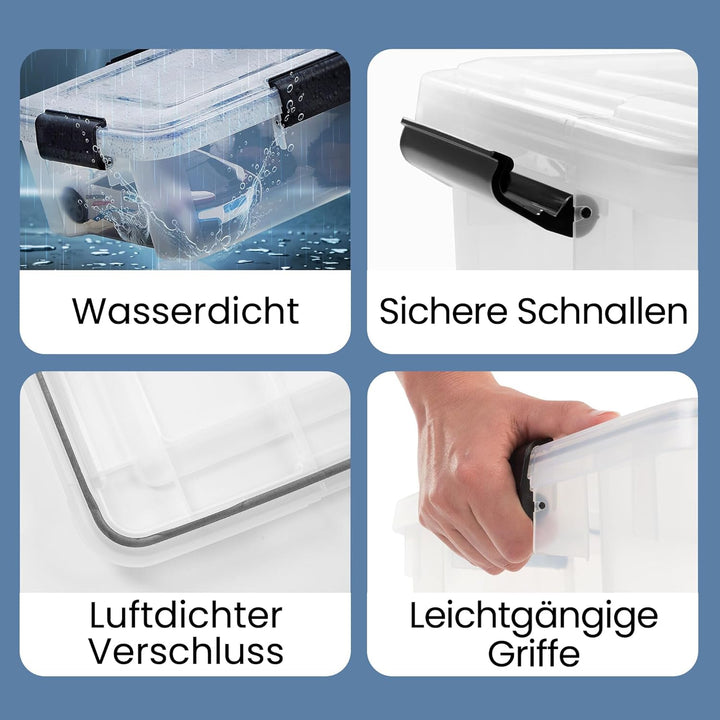 Iris Ohyama Luftdichte Kunststoff-Aufbewahrungsboxen mit Deckel, 10L, 4er-Set, Transparent, Hermetis