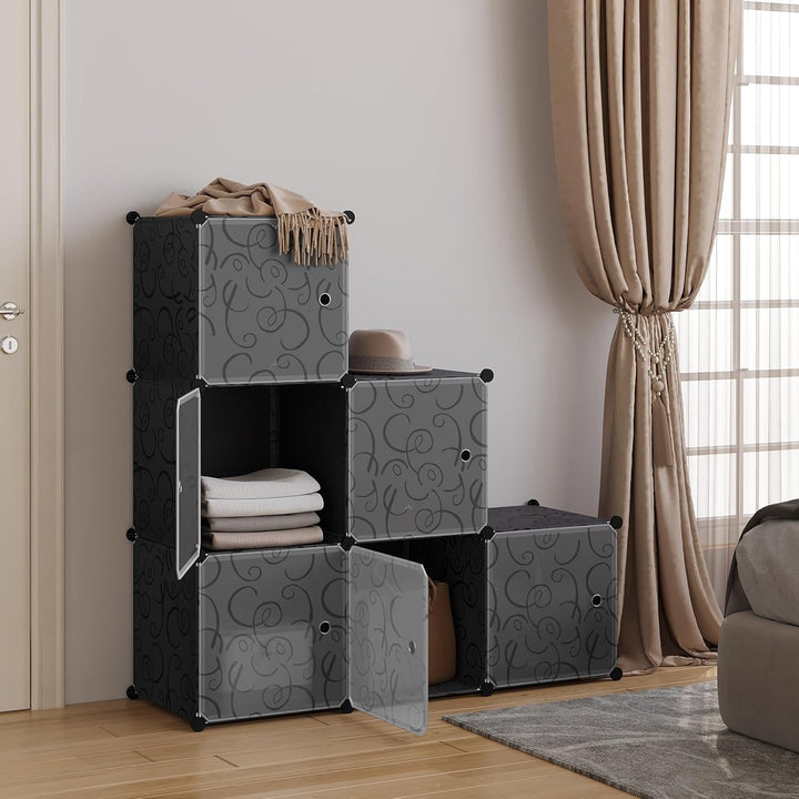 WOLTU Schuhboxen stapelbar, Schuhregal mit 6 Stapelboxen, Aufbewahrungsbox mit Tür, DIY Steckregal,