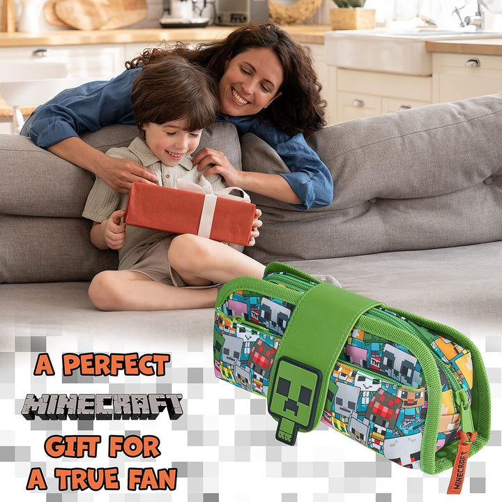 Minecraft Federmäppchen Federtaschen Mäppchen Etui Stifte Schulsachen 2 in 1 Pencil Case für Schule