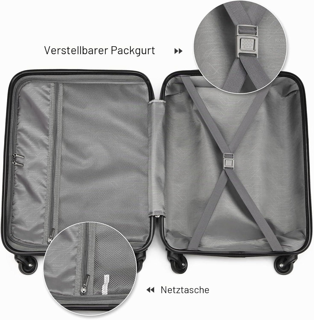 KONO Handgepäck Koffer Klein Reisekoffer mit Rollen und TSA Schloss, Koffer Trolley Handgepäck Flugz