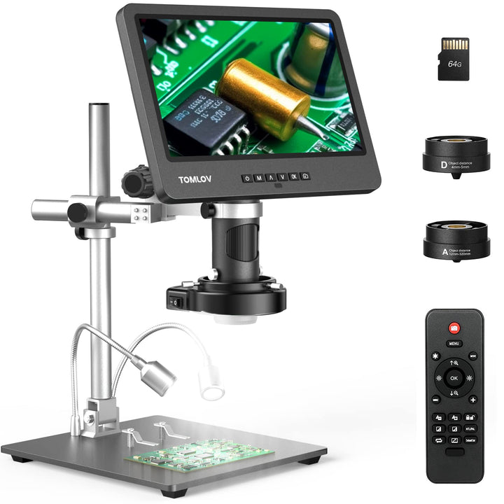 TOMLOV DM602 Pro 10,1 Zoll 2K HDMI Digitales Mikroskop, 3 Objektiv 24MP Lötmikroskop/Biologisches Mi