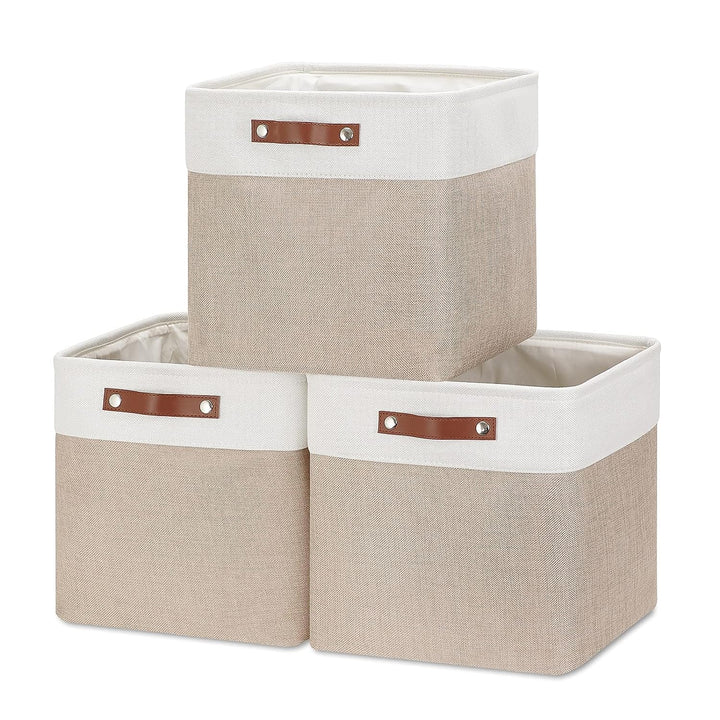 Mangata Collapsible Storage Cube Boxen, 25CM Cube Leinen gewebt Stoff Lagerung Körbe mit Ledergriffe