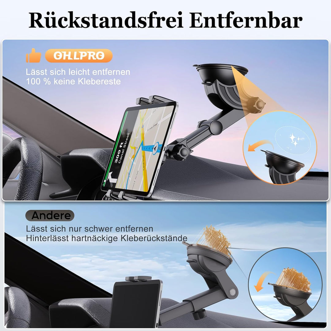 OHLPRO Tablet Halterung Auto Vorne, iPad Halterung Saugnapf, Windschutzsche und Armaturenbrett Unive
