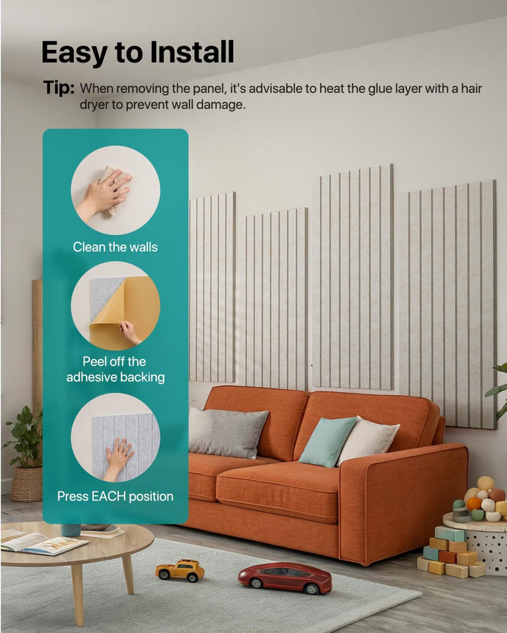 Soundsbay Akustikpaneele Selbstklebend, 2.16m²-3 Stück, 120×60×0.9cm Akustikplatten Wandpaneele für