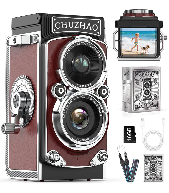 Retro Mini Digitalkamera, 1080P FHD Video Digital Retro Kamera mit 16GB Speicherkarte, 12MP Autofoku