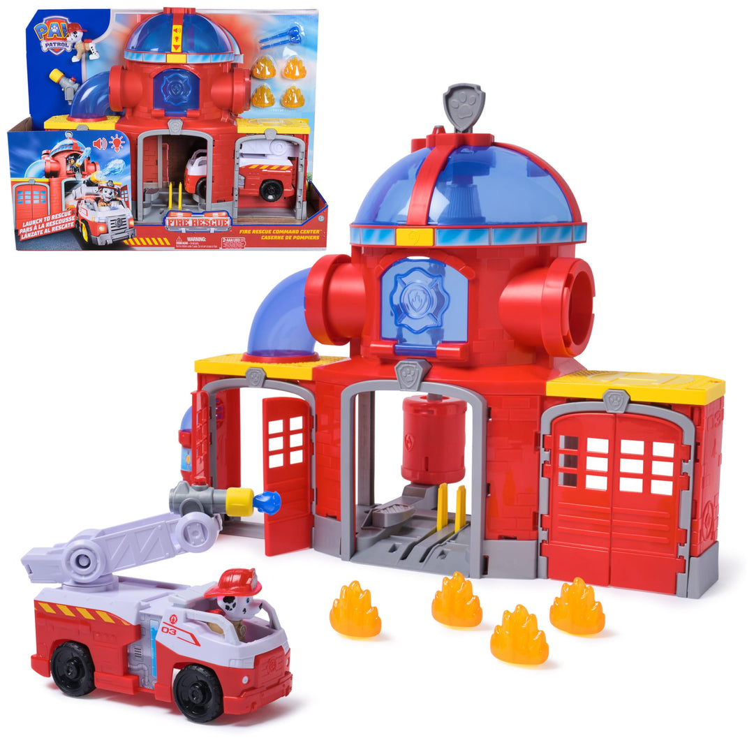 PAW PATROL – Fire Rescue Feuerwehr-Station mit Licht- und Soundeffekten, Wasserkanone, Rutschstange