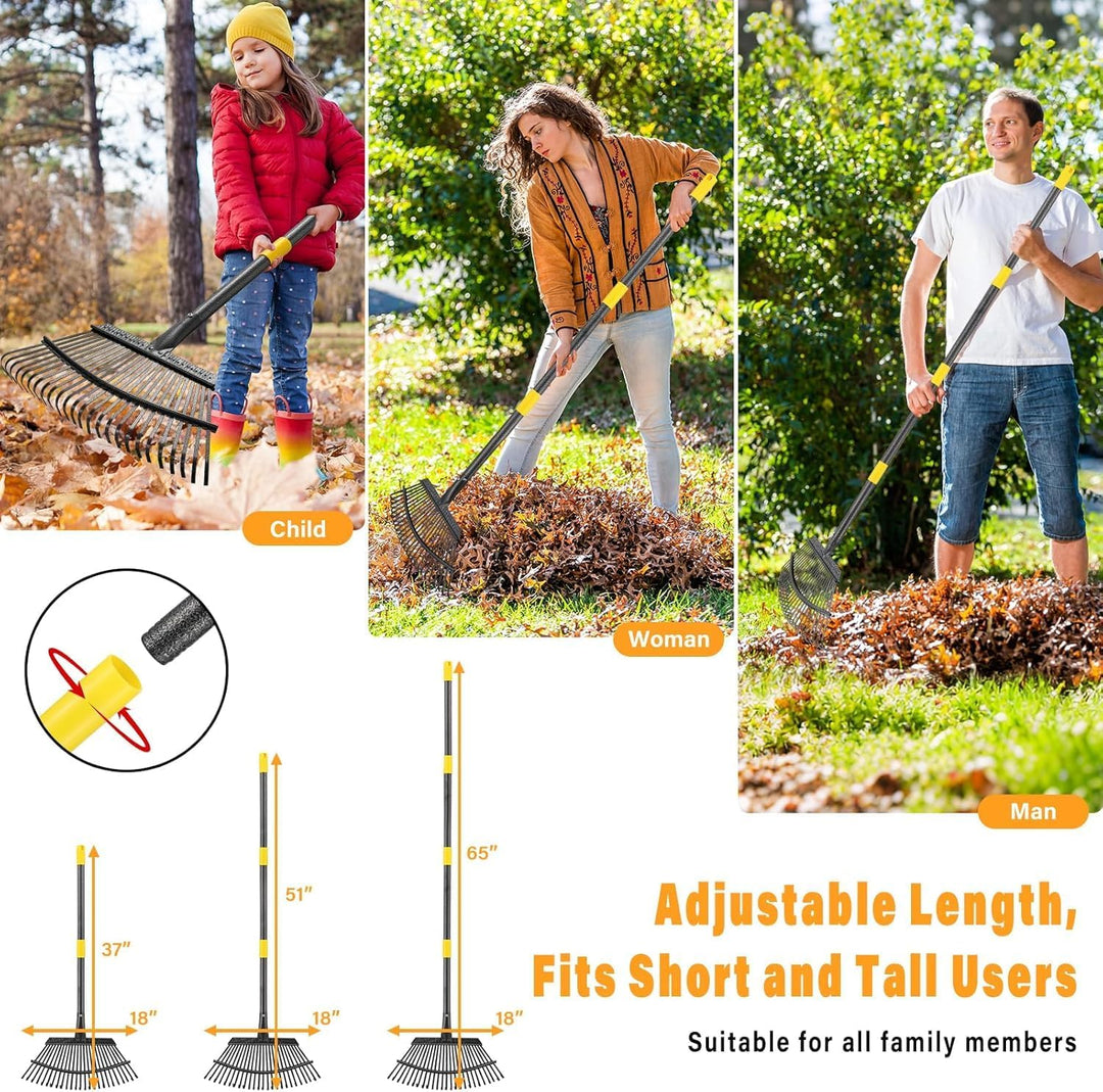 Rechen, Gartenlaubrechen Set - mit 32 Gallonen Laubsäcken und 2 Laubschaufeln, 202cm Laubrechen mit