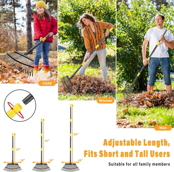 Rechen, Gartenlaubrechen Set - mit 32 Gallonen Laubsäcken und 2 Laubschaufeln, 202cm Laubrechen mit