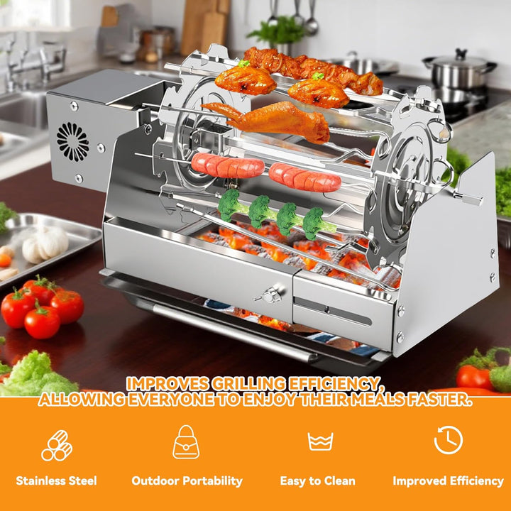 BBQ automatische rotierende Rollgrillspiesse (Plug-in-Version) mit Typ-C-Ladeanschluss