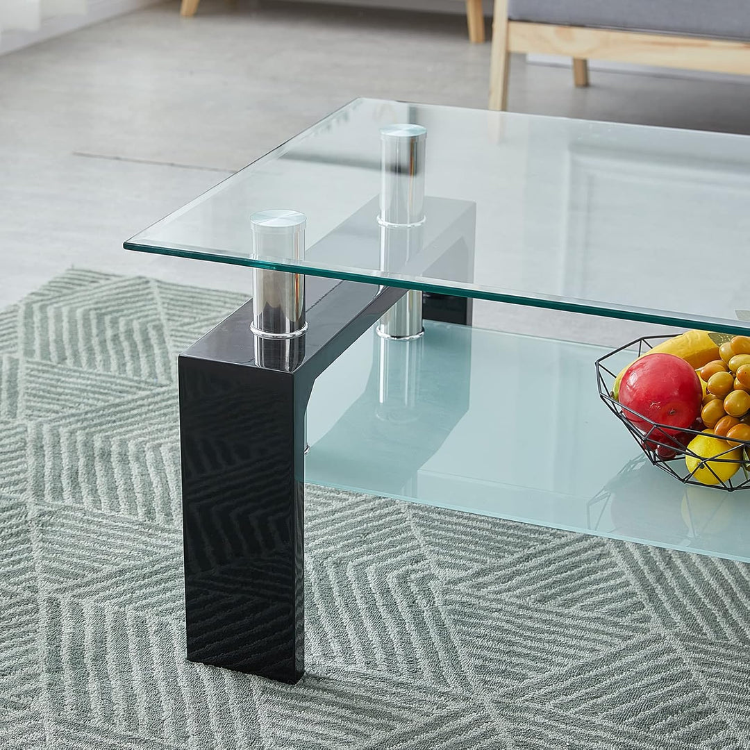 CLIPOP Couchtisch Rechteckig Beistelltisch aus Hartglas,Wohnzimmertisch Moderner Sofatisch mit Staur