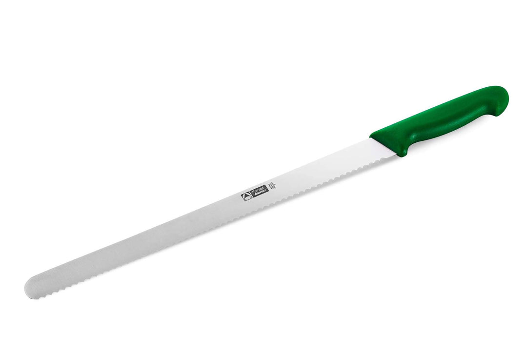 thermohauser Konditormesser (Stahl, rostfrei), einseitiger Wellenschliff, mit grünem Kunststoffgriff