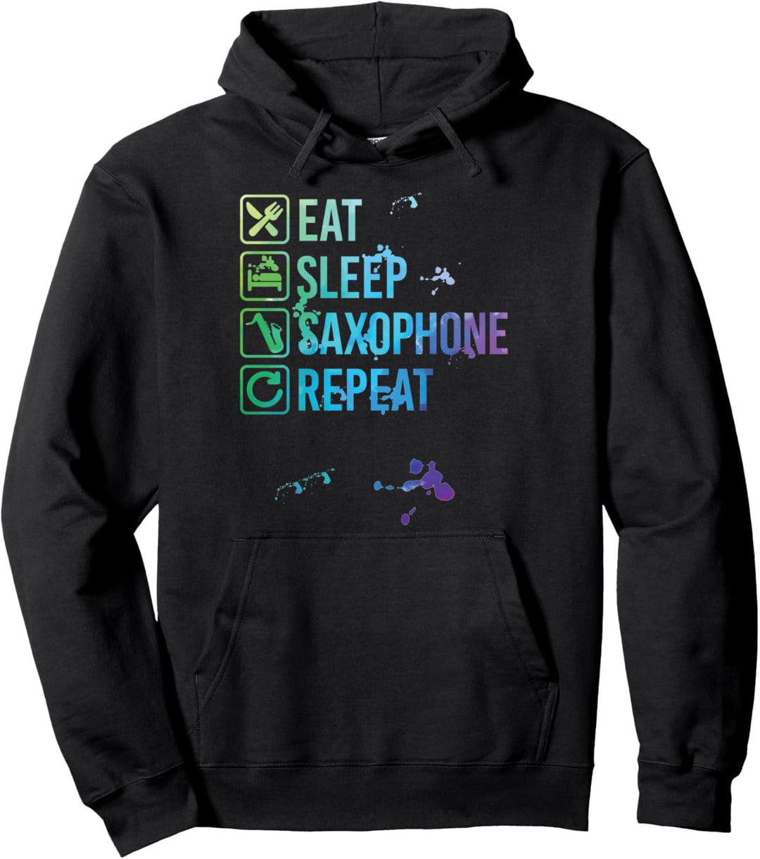 Saxophone Eat Sleep Repeat Watercolor Gift Pullover Hoodie